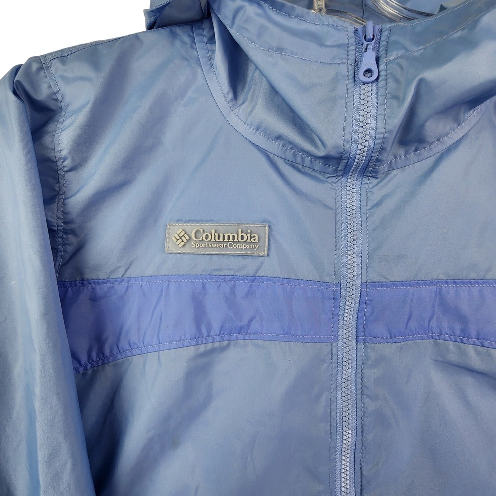Columbia 10/12 Blue Green Hooded Windbreaker Jacket Hiking Gorpcore Kids Outdoor